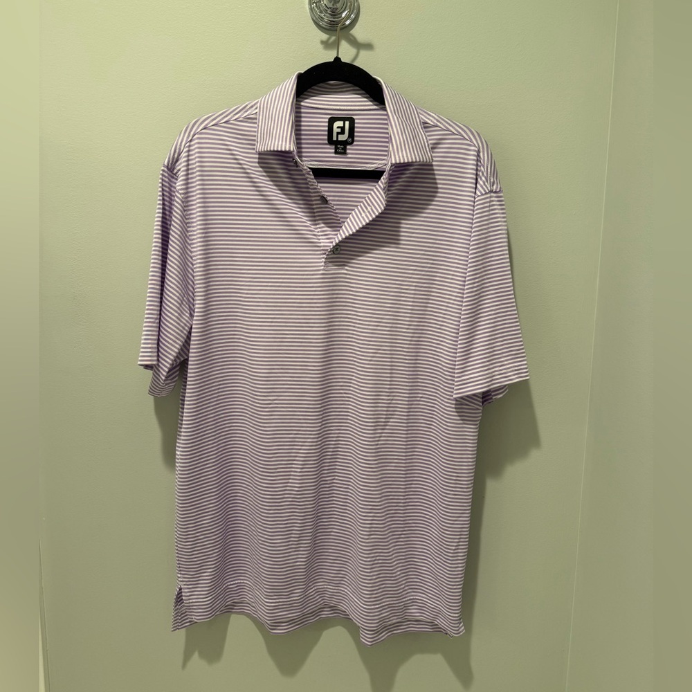 FootJoy Men's Golf Polo in Purple and White Stripes